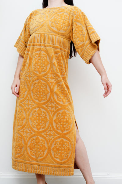 1970's Floral Paisley Terry Towelling Maxi Kaftan