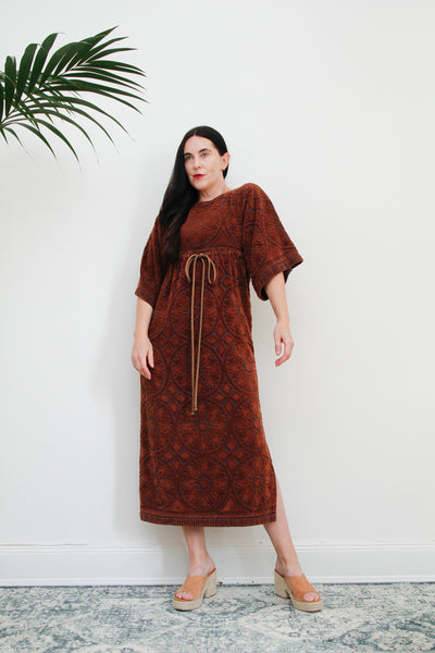 1970's Floral Paisley Terry Towelling Maxi Kaftan