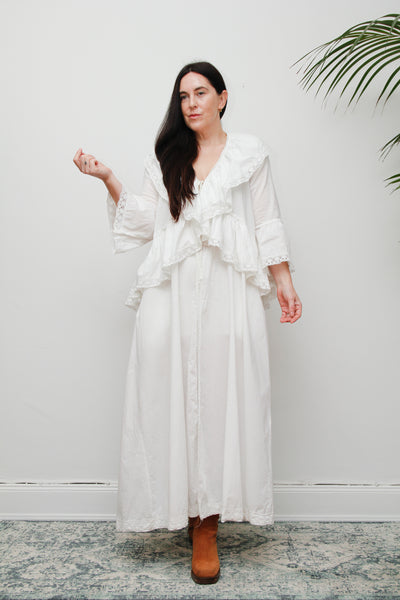 Vintage Laura Ashley Romantic Prairie White Maxi Length Gown Rare