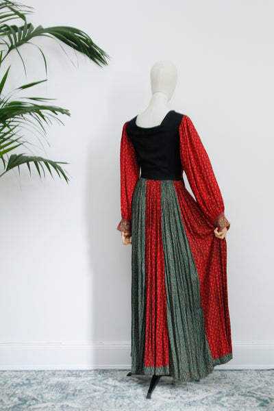 1970's Rare Floral Patchwork Afghan Maxi Dress