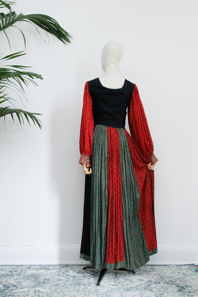 1970's Rare Floral Patchwork Afghan Maxi Dress