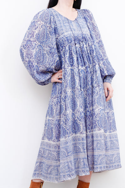 Original Floral Indian Cotton Gauze Smock Dress 1970's