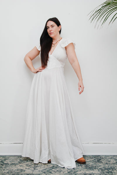 Vintage White Cotton Romantic Prairie White Maxi Length Rare