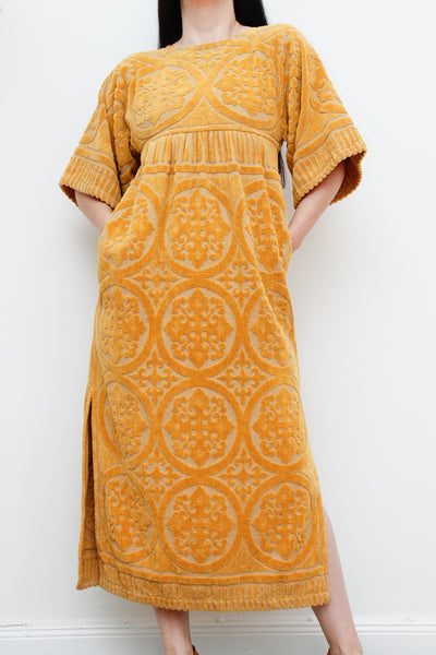 1970's Floral Paisley Terry Towelling Maxi Kaftan