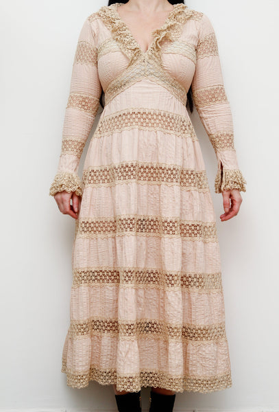 1970's Cotton Lace Mexican Kaftan Dress