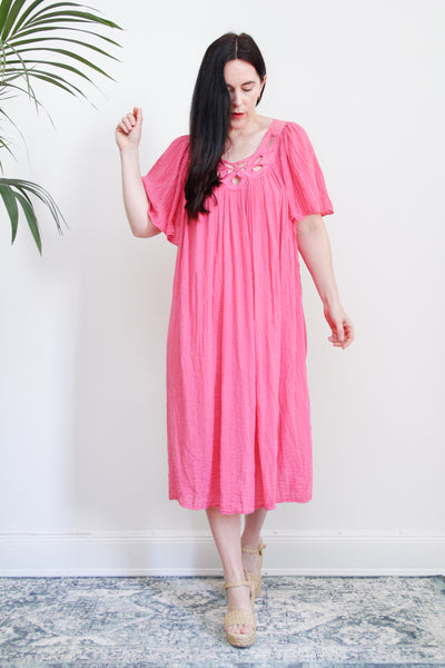 1970's Grecian Smock Cotton Gauze Dress