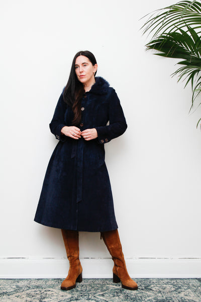 Vintage Rare Blue 1970's Afghan Sheepskin Princess Maxi Coat