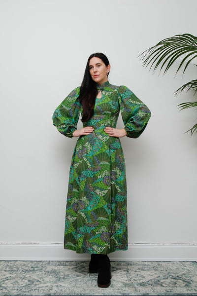 1970's Floral Prairie Cotton Maxi Dress