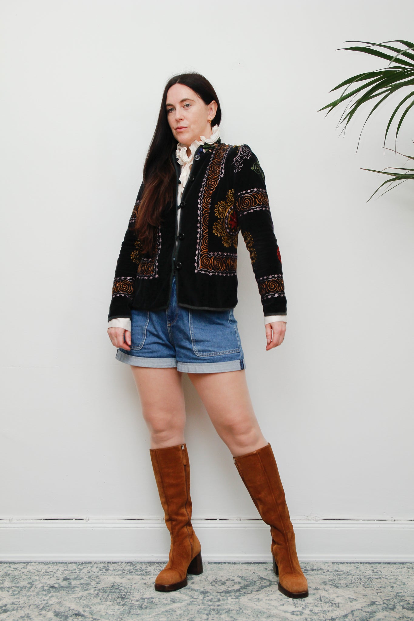 60's 70's Vintage Floral Velvet Black Blazer Jacket
