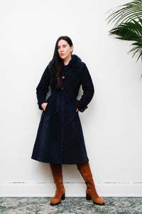 Vintage Rare Blue 1970's Afghan Sheepskin Princess Maxi Coat