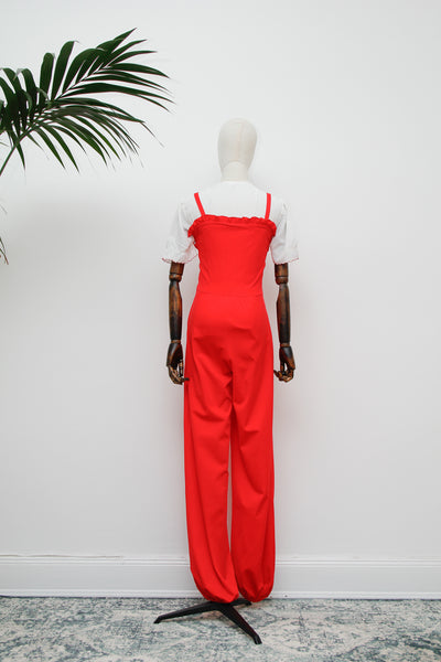 1970's Red Frilly Jumpsuit Overall Rare