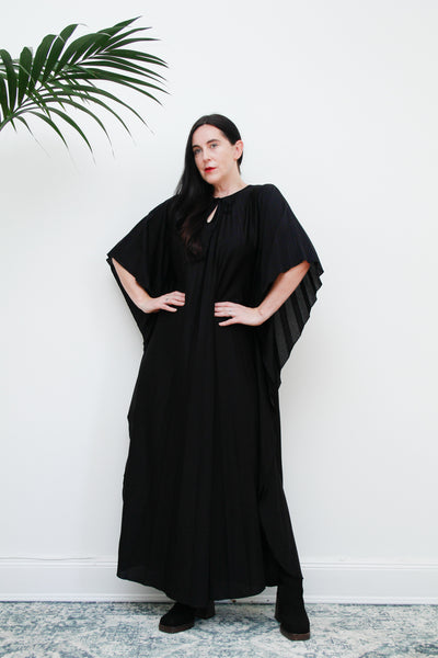 1970's Pleated Accordion Black Kaftan Dress Rare