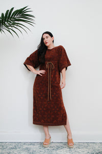 1970's Floral Paisley Terry Towelling Maxi Kaftan