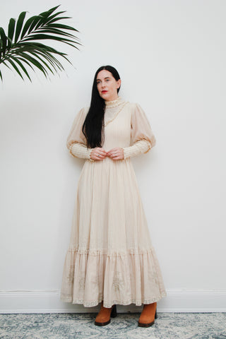 Vintage Cotton Embroidered Mexican Wedding Maxi Dress