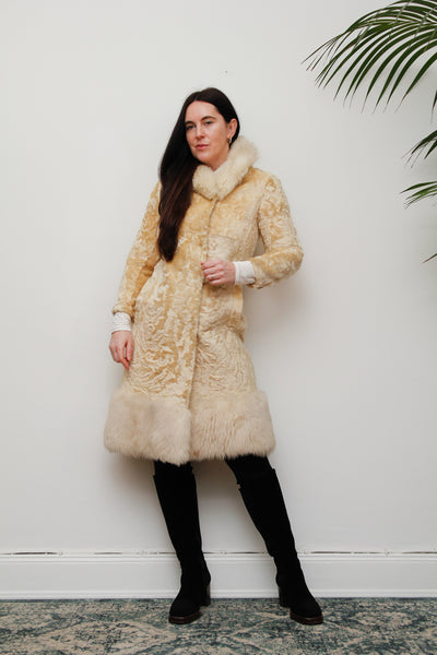 Vintage Cream Sheepskin Fur Afghan Penny Lane Princess Coat