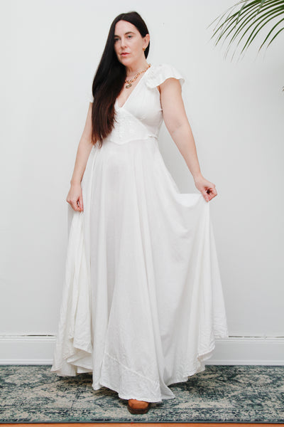 Vintage White Cotton Romantic Prairie White Maxi Length Rare