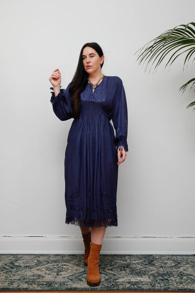 Vintage Floral Fringe Tassel Kaftan Dress