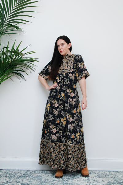 Vintage Floral Kaftan Sleeve Prairie Cotton Maxi