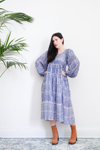 Original Floral Indian Cotton Gauze Smock Dress 1970's