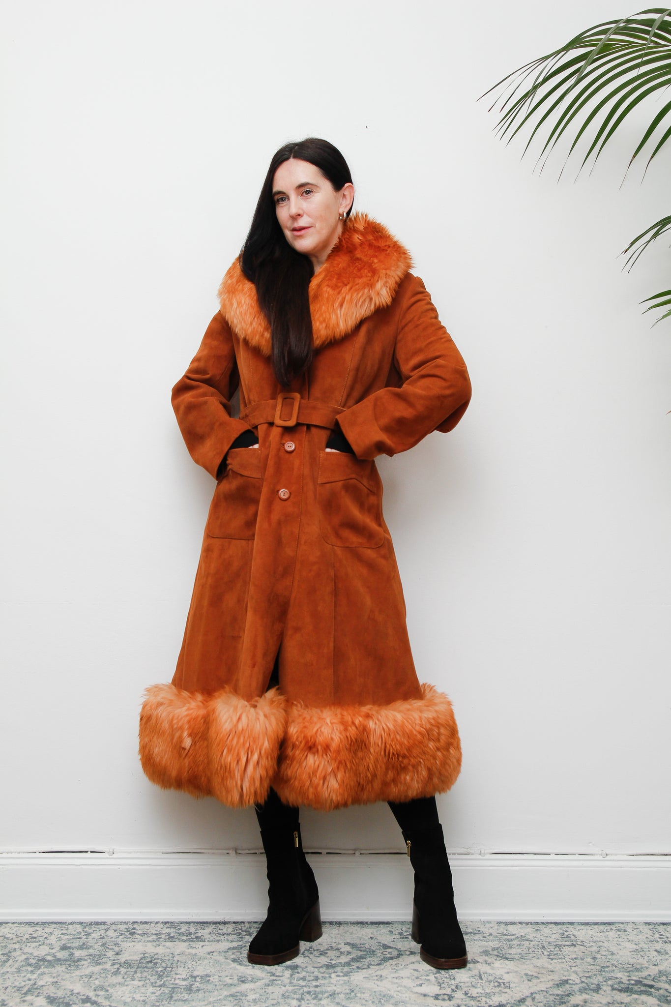 Vintage  Suede Sheepskin Fur Princess Maxi Coat