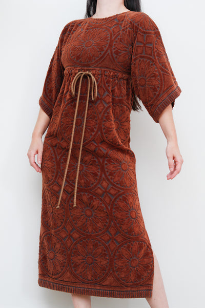 1970's Floral Paisley Terry Towelling Maxi Kaftan