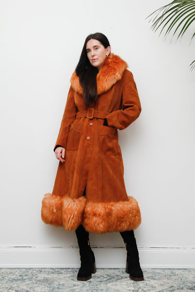 Vintage  Suede Sheepskin Fur Princess Maxi Coat