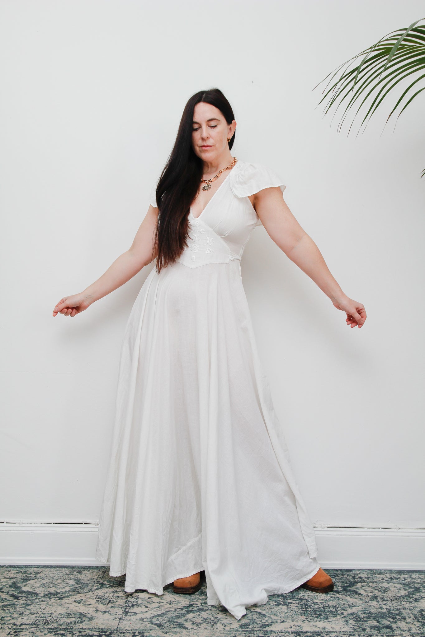 Vintage White Cotton Romantic Prairie White Maxi Length Rare