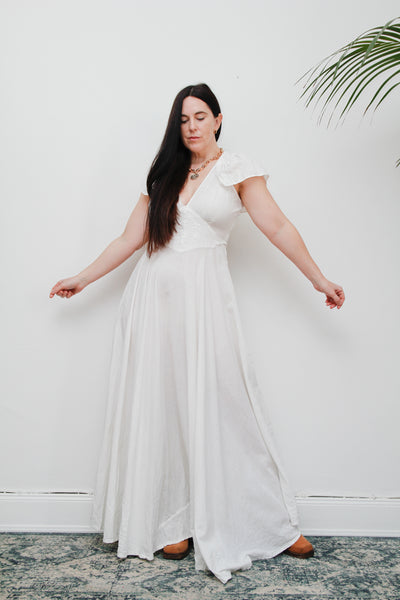 Vintage White Cotton Romantic Prairie White Maxi Length Rare
