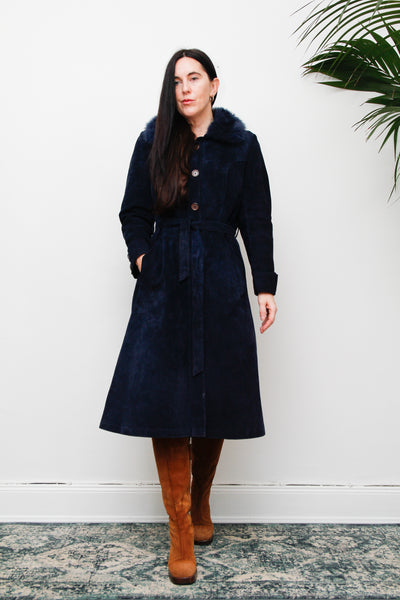 Vintage Rare Blue 1970's Afghan Sheepskin Princess Maxi Coat