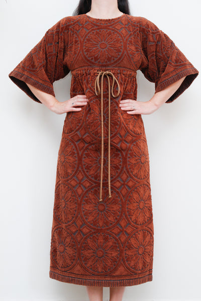 1970's Floral Paisley Terry Towelling Maxi Kaftan