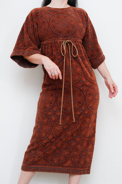 1970's Floral Paisley Terry Towelling Maxi Kaftan