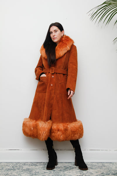 Vintage  Suede Sheepskin Fur Princess Maxi Coat