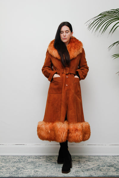 Vintage  Suede Sheepskin Fur Princess Maxi Coat