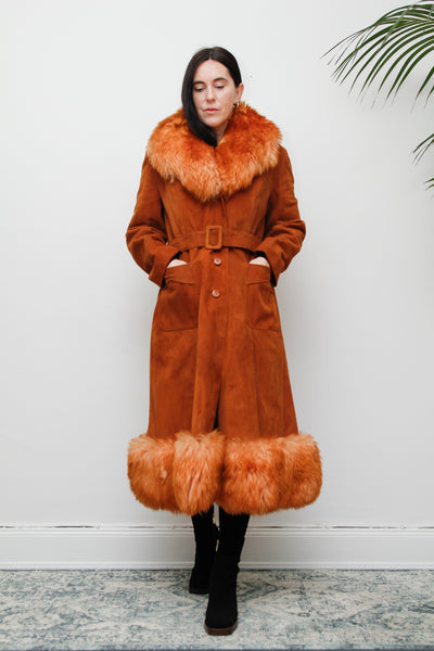 Vintage  Suede Sheepskin Fur Princess Maxi Coat