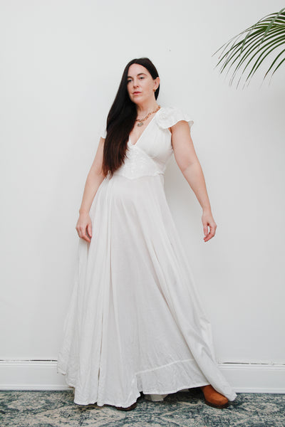 Vintage White Cotton Romantic Prairie White Maxi Length Rare