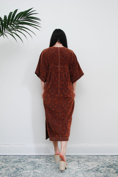 1970's Floral Paisley Terry Towelling Maxi Kaftan