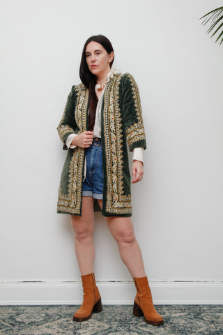 Jimi Hendrix Woodstock Bohemian Green Velvet Antique Jacket