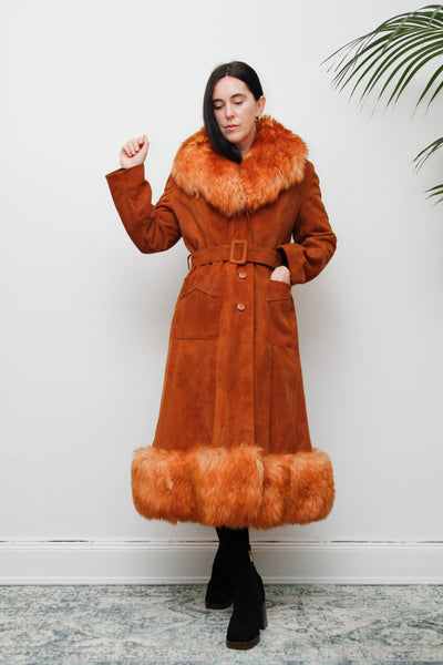 Vintage  Suede Sheepskin Fur Princess Maxi Coat