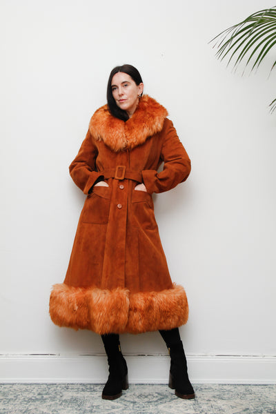 Vintage  Suede Sheepskin Fur Princess Maxi Coat