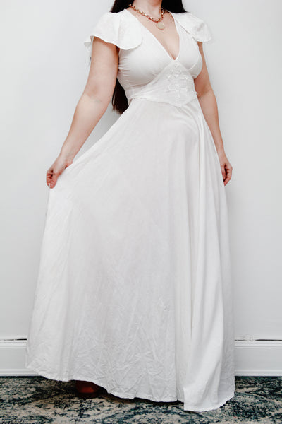 Vintage White Cotton Romantic Prairie White Maxi Length Rare