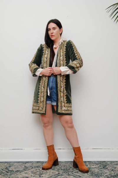 Jimi Hendrix Woodstock Bohemian Green Velvet Antique Jacket