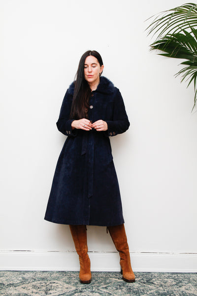 Vintage Rare Blue 1970's Afghan Sheepskin Princess Maxi Coat