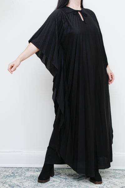 1970's Pleated Accordion Black Kaftan Dress Rare