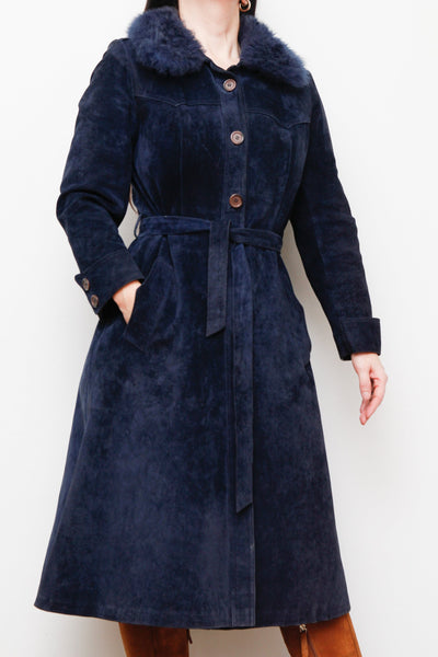 Vintage Rare Blue 1970's Afghan Sheepskin Princess Maxi Coat