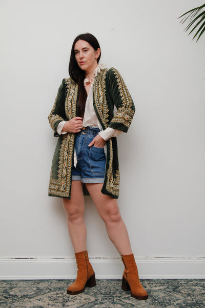 Jimi Hendrix Woodstock Bohemian Green Velvet Antique Jacket
