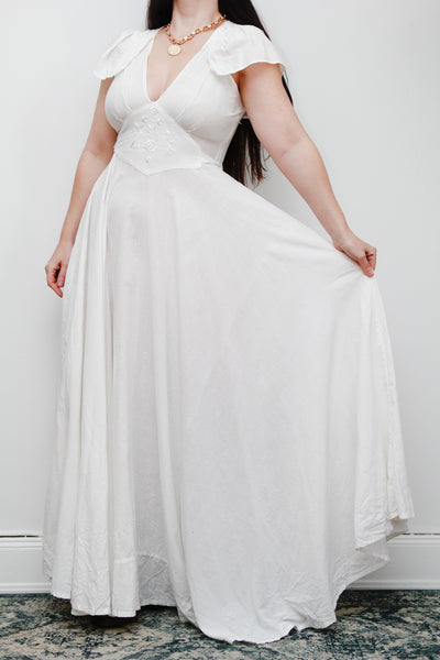 Vintage White Cotton Romantic Prairie White Maxi Length Rare