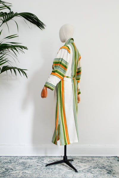 Vintage Cotton Stripe Puffy Sleeve Wrap Dress