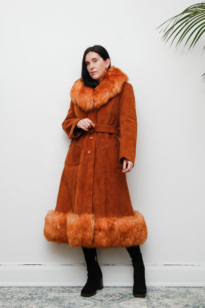 Vintage  Suede Sheepskin Fur Princess Maxi Coat