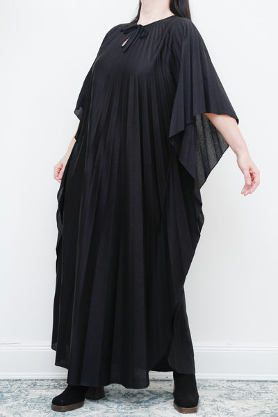 1970's Pleated Accordion Black Kaftan Dress Rare