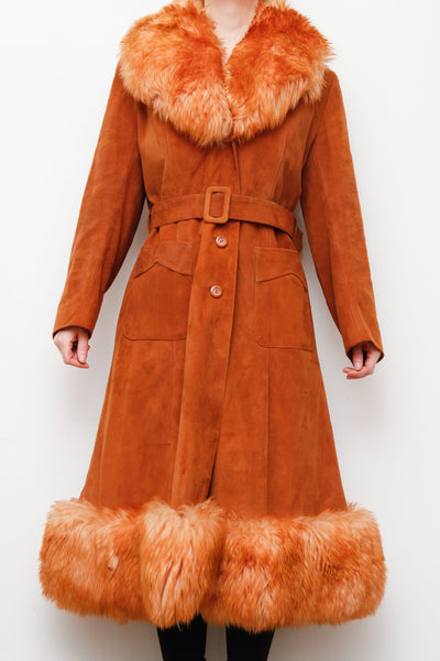 Vintage  Suede Sheepskin Fur Princess Maxi Coat